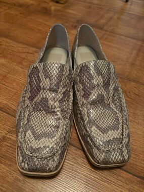Dolce Vita Snake-Print Leather Loafers in Taupe and Ivory